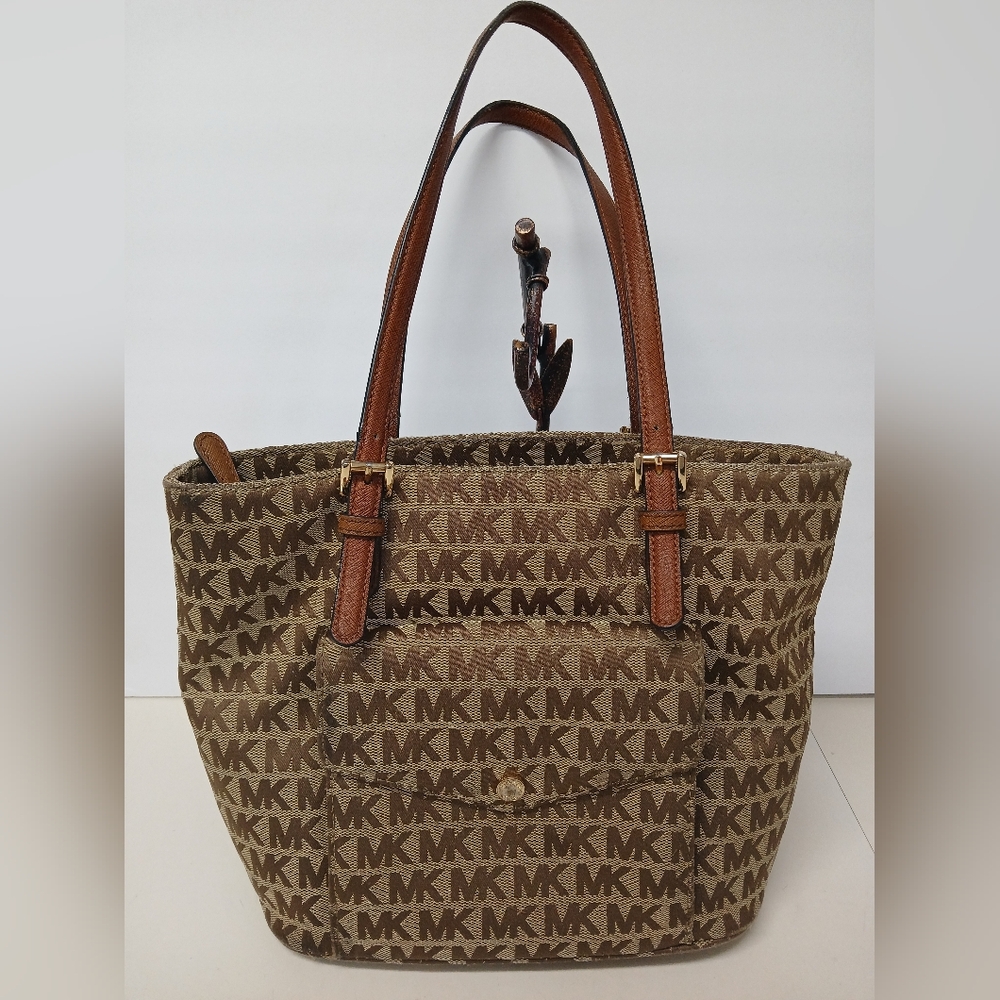 Michael Kors Brown Logo Canvas Tote Bag
